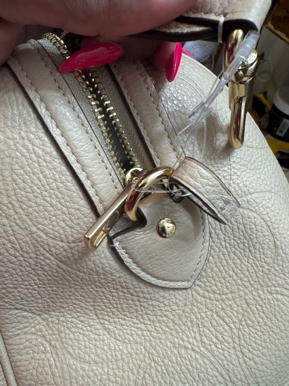 Rowan Large Satchel In Signature Pebbled Leather- Color Oat - Picture 5 of 11